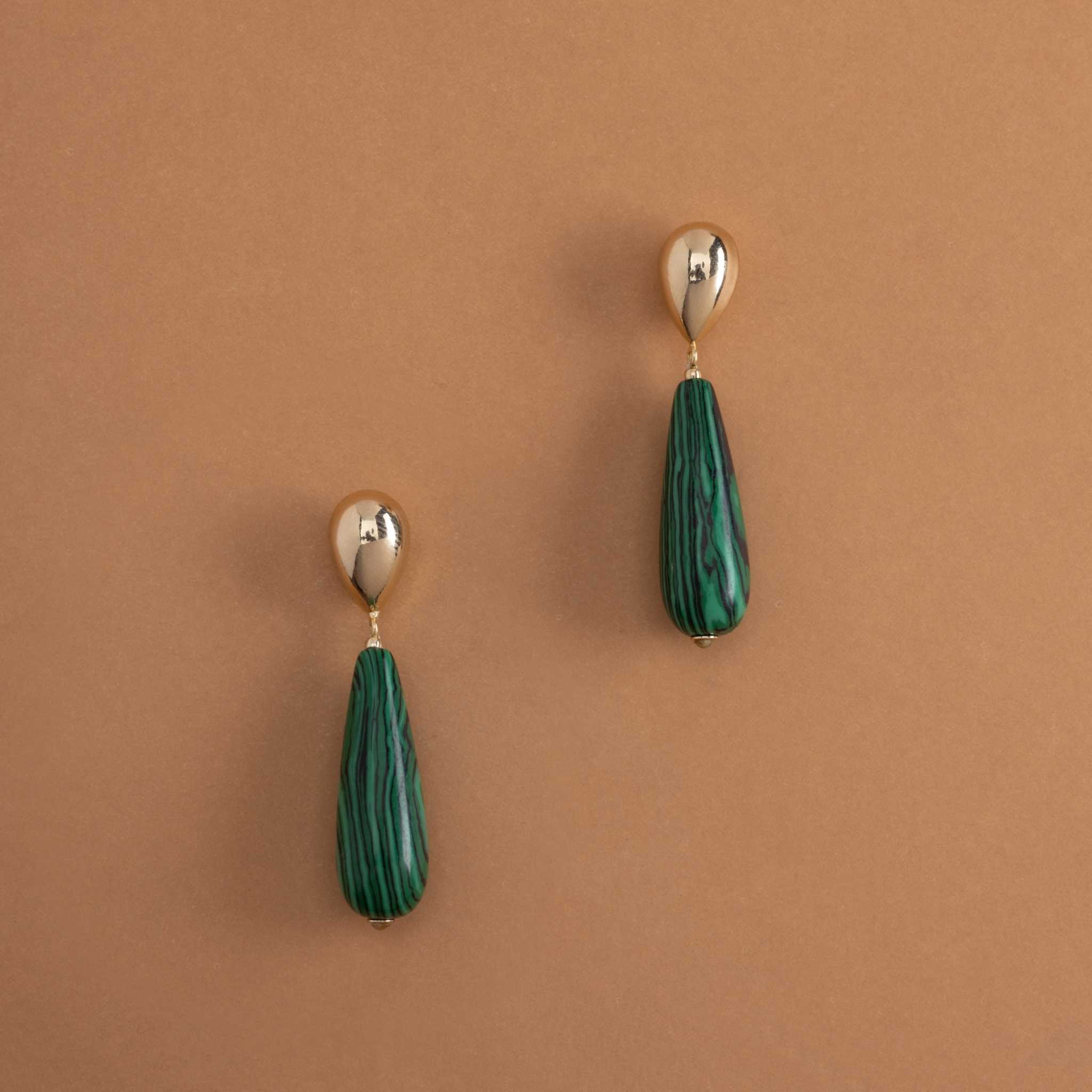 MALACHITE ELONGATED STONE DROP EARRINGS