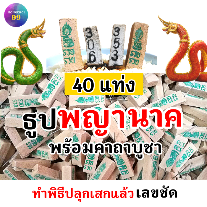 ธูปพญานาค 40 แท่ง (ทำพิธีปลุกเสกแล้ว) ธูปขอหวย ธูป ธูปเสี่ยงโชค ธูปตัวเลข ธูปใบ้หวย หวยแม่นๆ