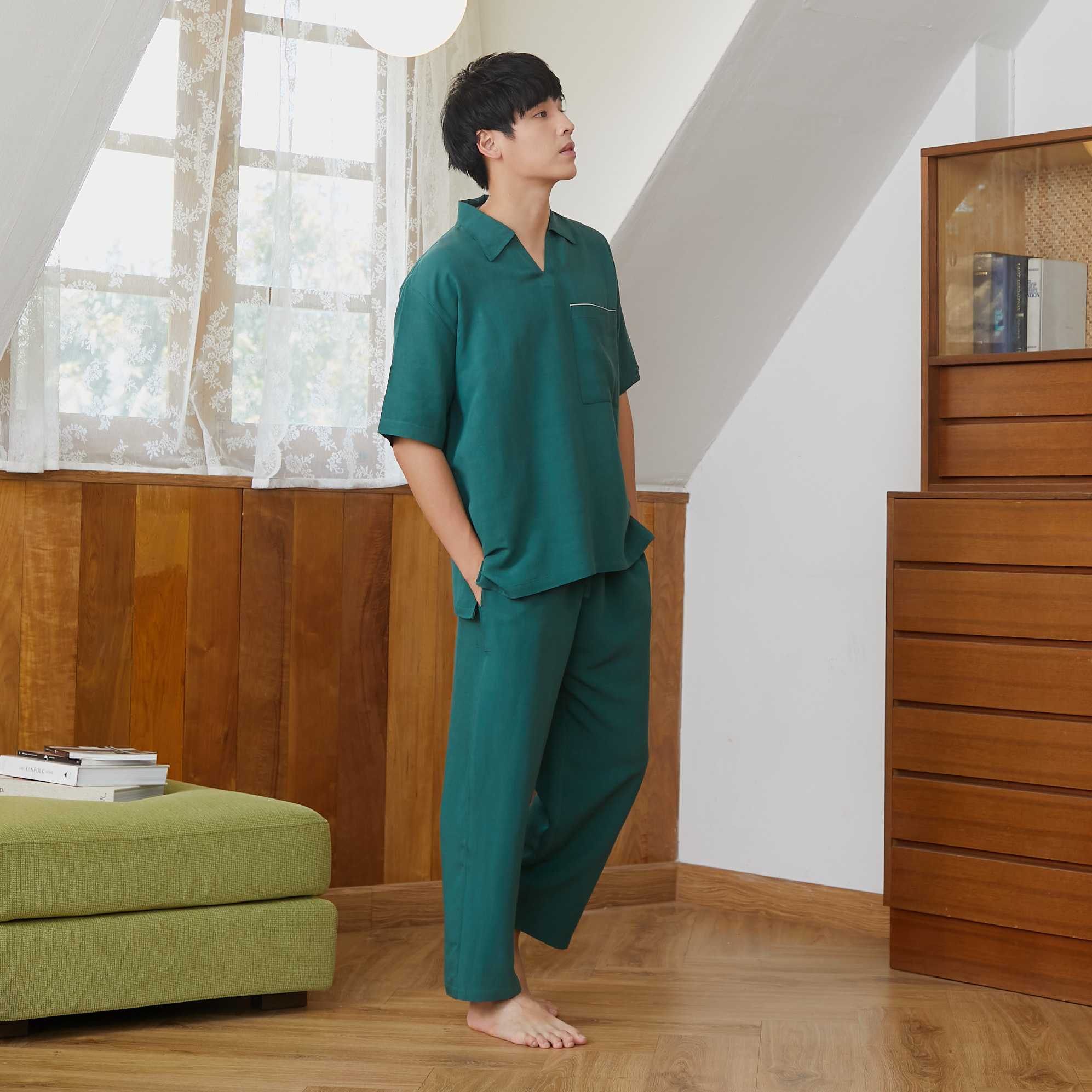 in.house casual ware ชุดผ้าลินิน คอวีแขนสั้นขายาว