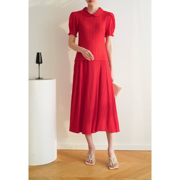 2MUAY PLEAT เซ็ทพลีทคุณภาพ COLLAR DOLL SLEEVE TOP WITH SKIRT PLEAT SET 16สี รุ่น GJO2954/GJO8130 ...