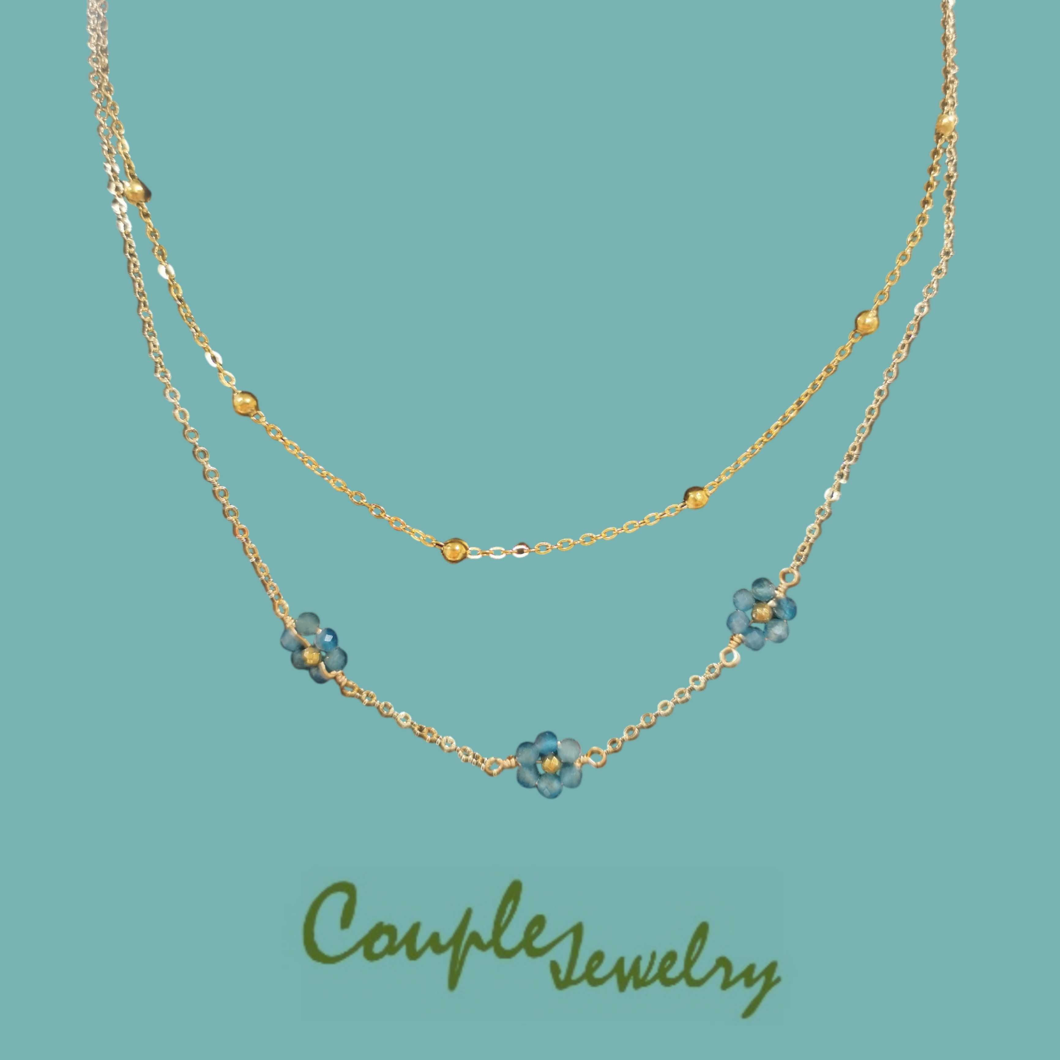 COUPLE​ JEWELRY​: Flora​ สร้อยคอดอไม้​2ชั้น​ หินอะพาไทต์​