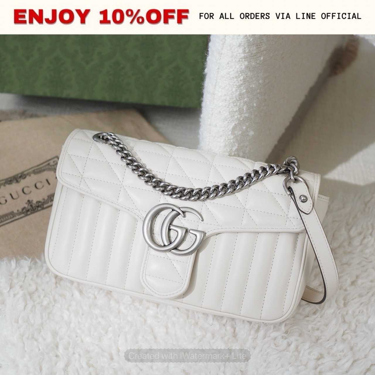 📍USED📍GUCCI GG Marmont Medium Shoulder Bag สี White SHW | Bag