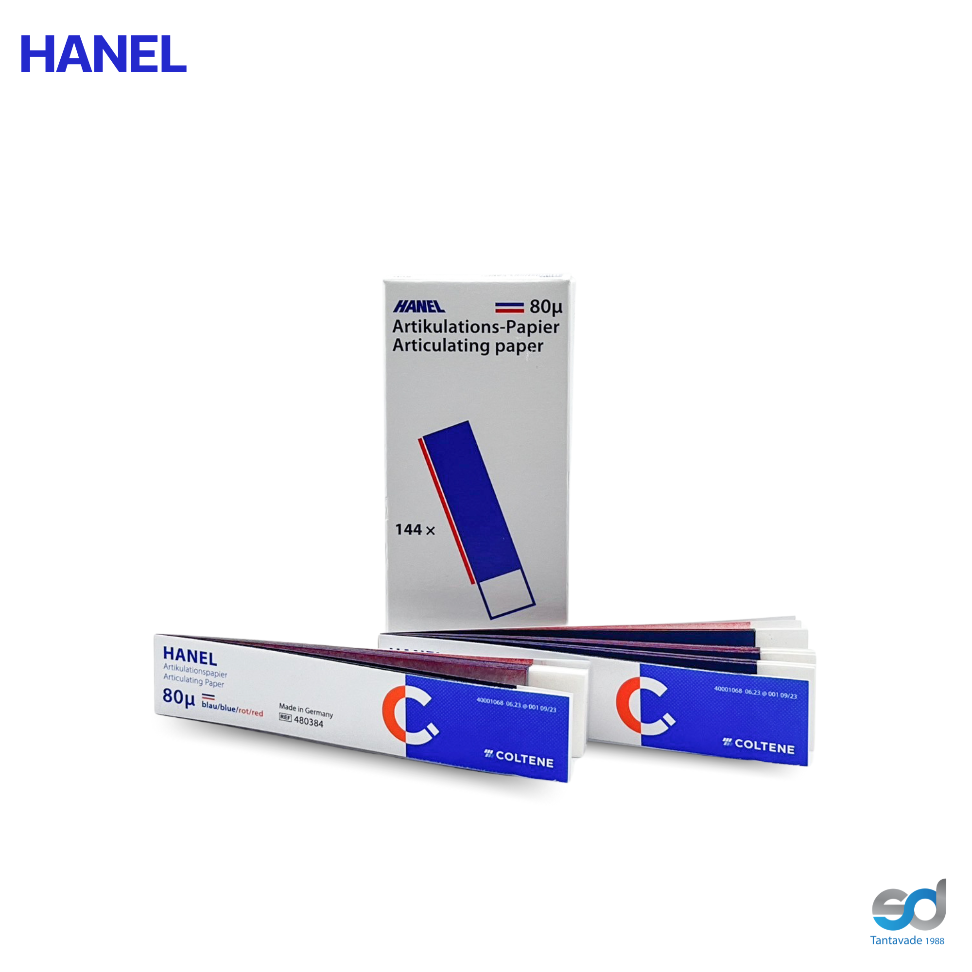กระดาษกัดปากตรง HANEL I-shape blue/red 80 micron