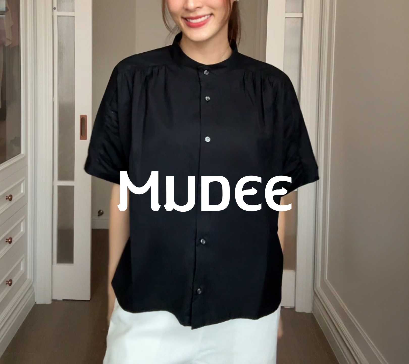 เสื้อคอตั้งแขนสั้น สีดำ Mandarin Collar Blouse - BLACK