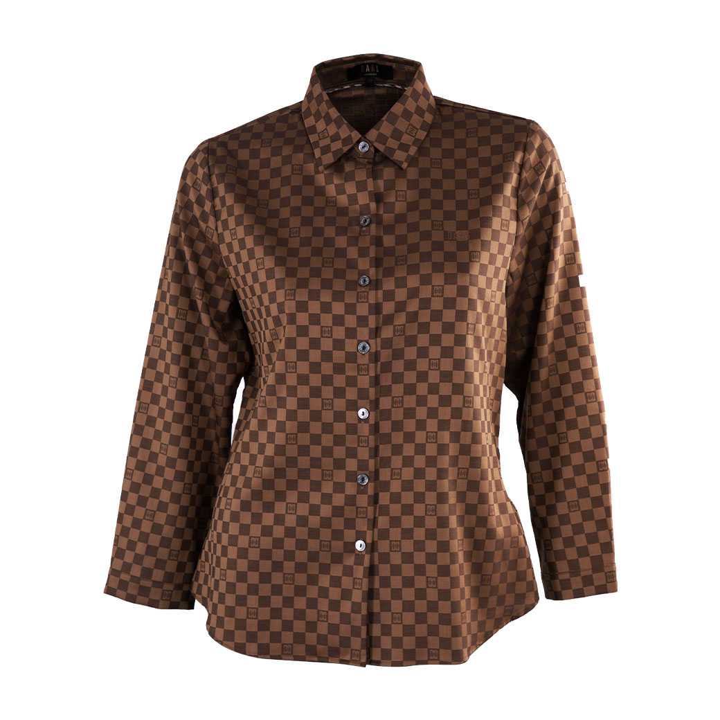 เสื้อเชิ้ตผู้หญิงแขนยาว ผ้าลายในตัวสีน้ำตาล ทรง Regular Fit (WACR510W3BR)