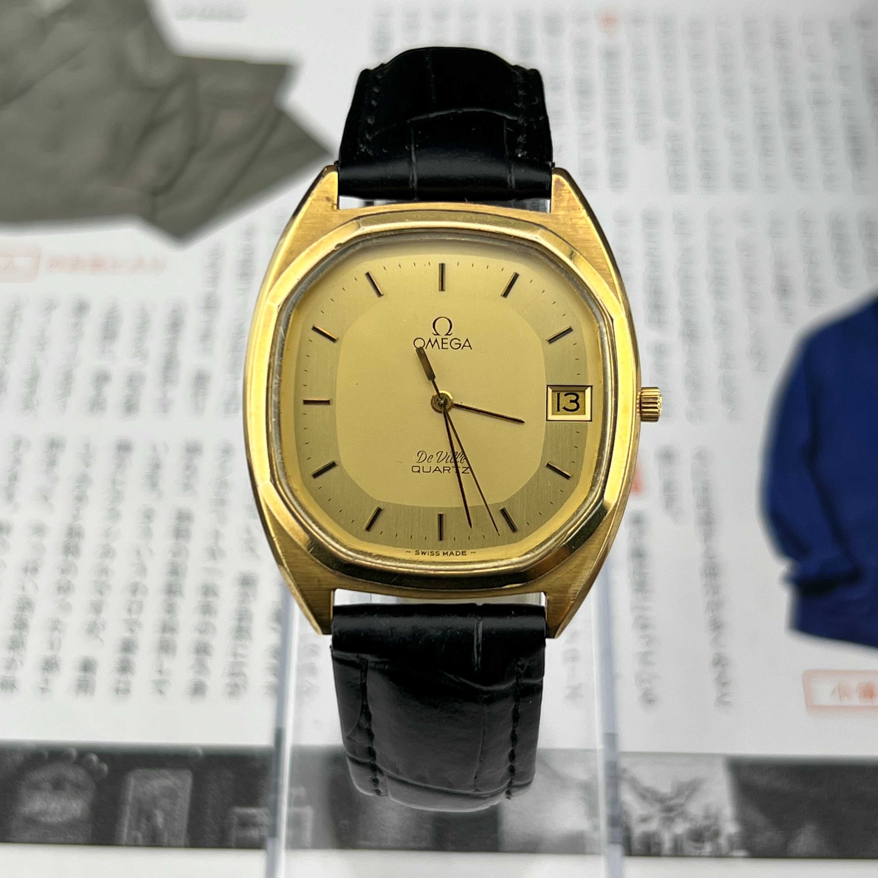 Vintage 0mega De Ville Quartz Gold Dial Cal. 1332 Ref.196.0144 Date Swiss Made 1979