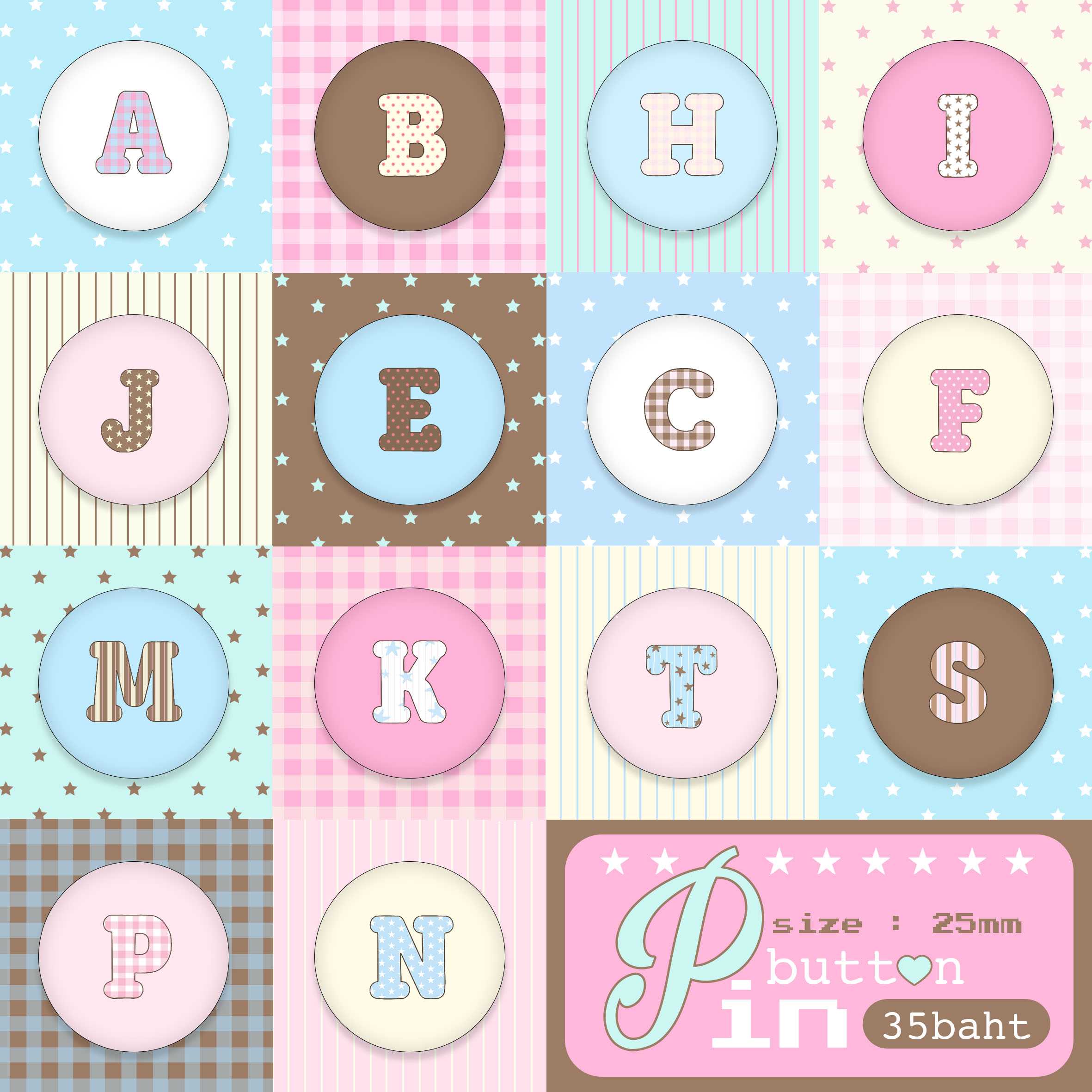 ✶ alphabet pin button (เข็มกลัด) ✶ ( ᴗ͈ˬᴗ͈)ഒ