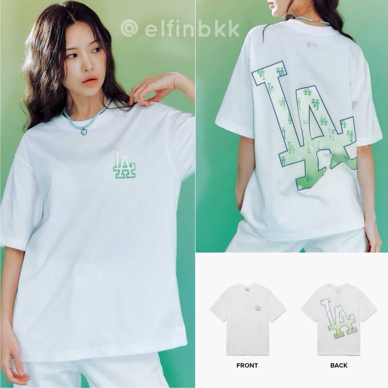 MLB Gradation Monogram Over Fit T-Shirts   เสื้อยืดสีขาว โลโก้ LA ไล่เฉดเขียว