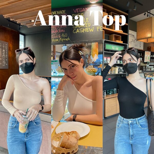 🥐Anne Top🥐 เสื้อไหล่เดียวแขนยาว ความยาวเต็มตัว เก็บหุ่นมากๆ ผ้ายืดได้เยอะ ใส่สบายย 🖤