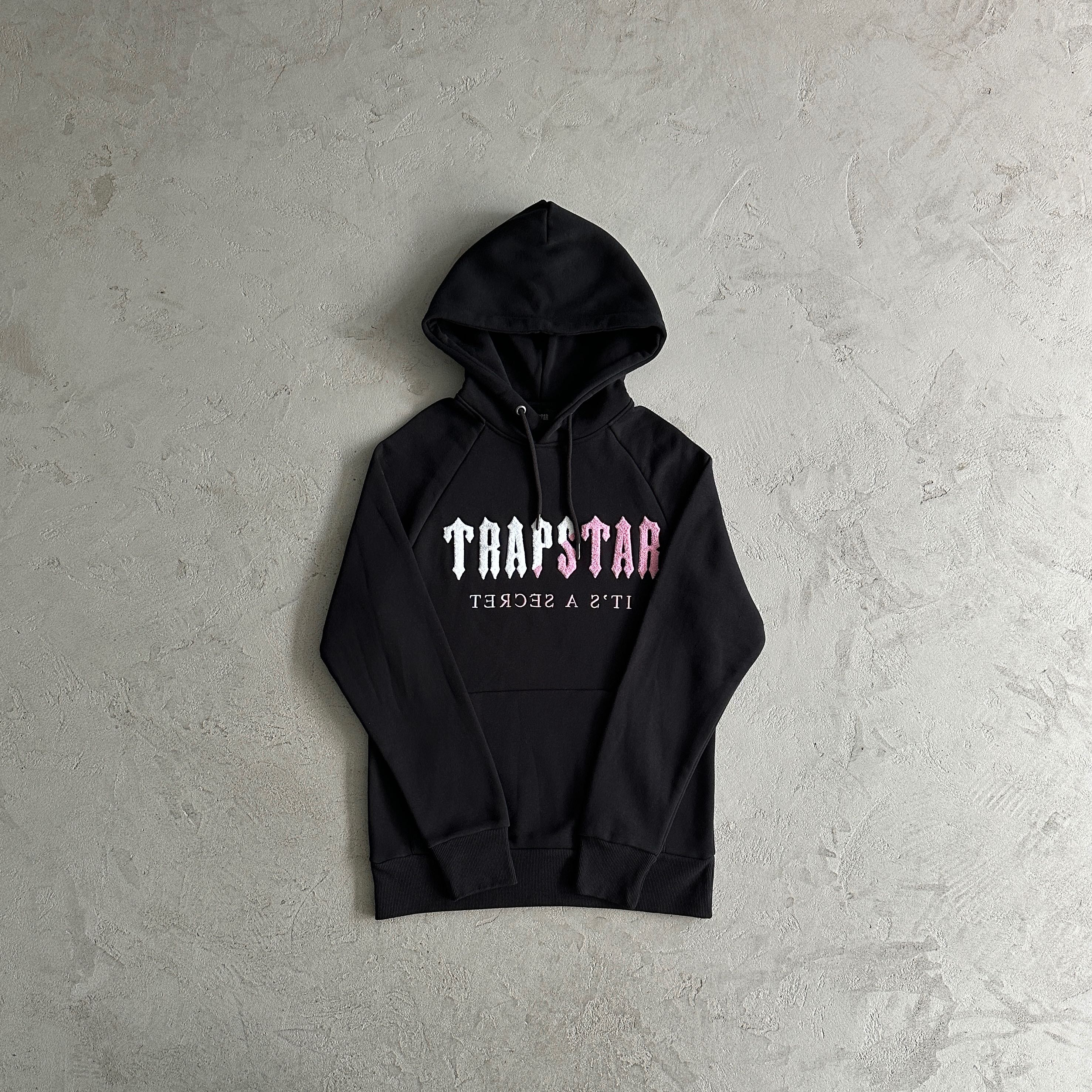 TRAPSTAR DECODED CHENILLE HOODED TRACKSUIT - BLACK / PINK