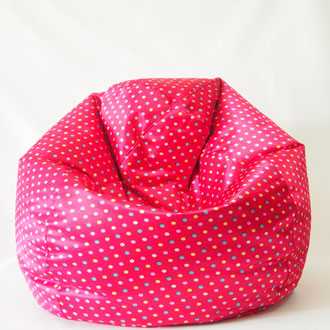 เก้าอี้ BeanBag ทรงหยดน้ำ  Size: S -  ลายจุดหลากสี พิ้นชมพู - ผ้าซาตินเคลือบ PVC (Dia:  80 cm.)