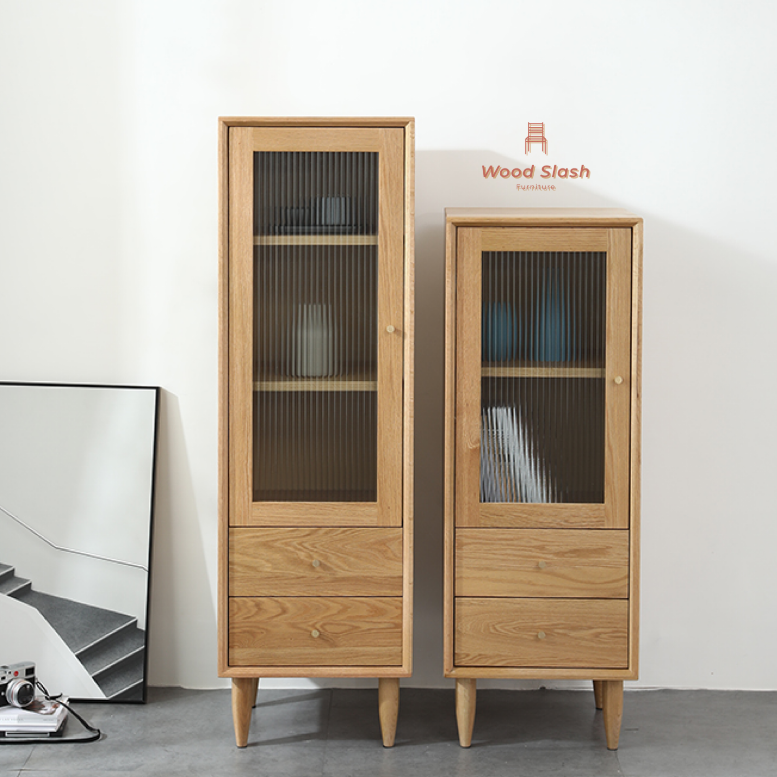 Wood Slash ชั้นวางของ Niko (にこ) สไตล์นิมิมอล ไม้โอ๊ค