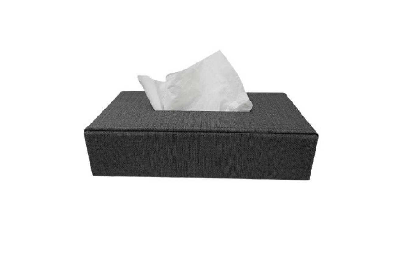 Tissue Box, Foldable, PU Linen embossed, Short, Black