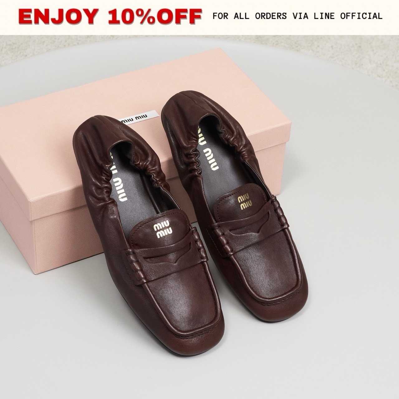 NEW! MIUMIU Ruches Nappa Leather Loafers สี Radica | Shoes
