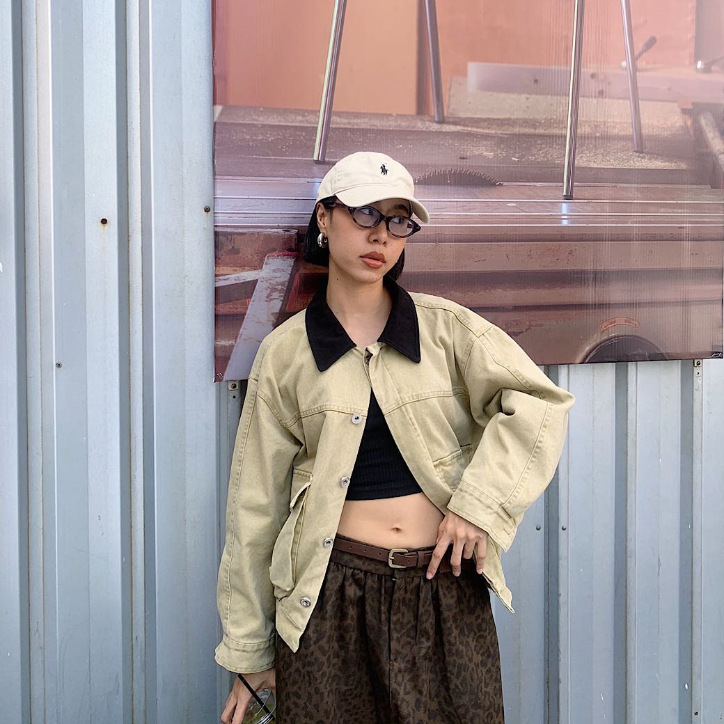 Contrast collar jacket 