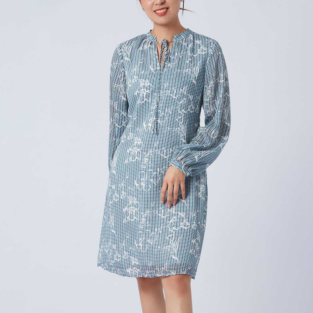 เดรสทรงตรงแต่งโบว์ | Printed Shift Dress | 01056