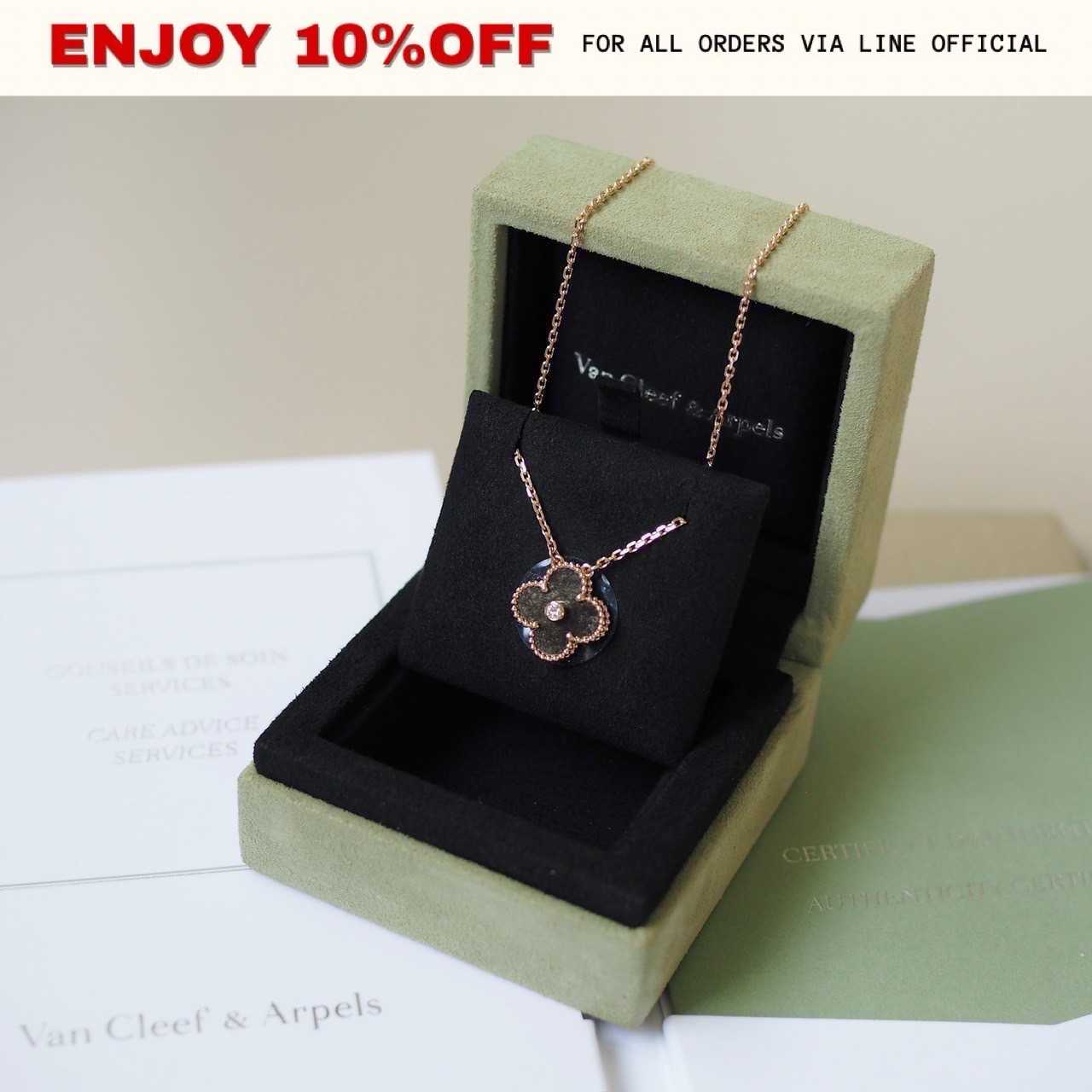 NEW! VAN CLEEF & ARPELS Limited! Holiday Pendant 2023 Rose Gold With Silver Obsidian,0.05  | ACC