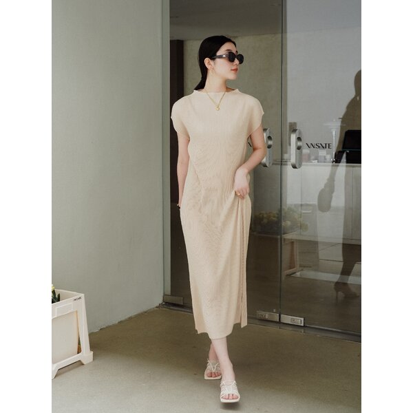2MUAY รุ่น GJO3638P เดรสพลีทคุณภาพ THICK HIGH NECK PLEATED DRESS 4สี FREE SIZE