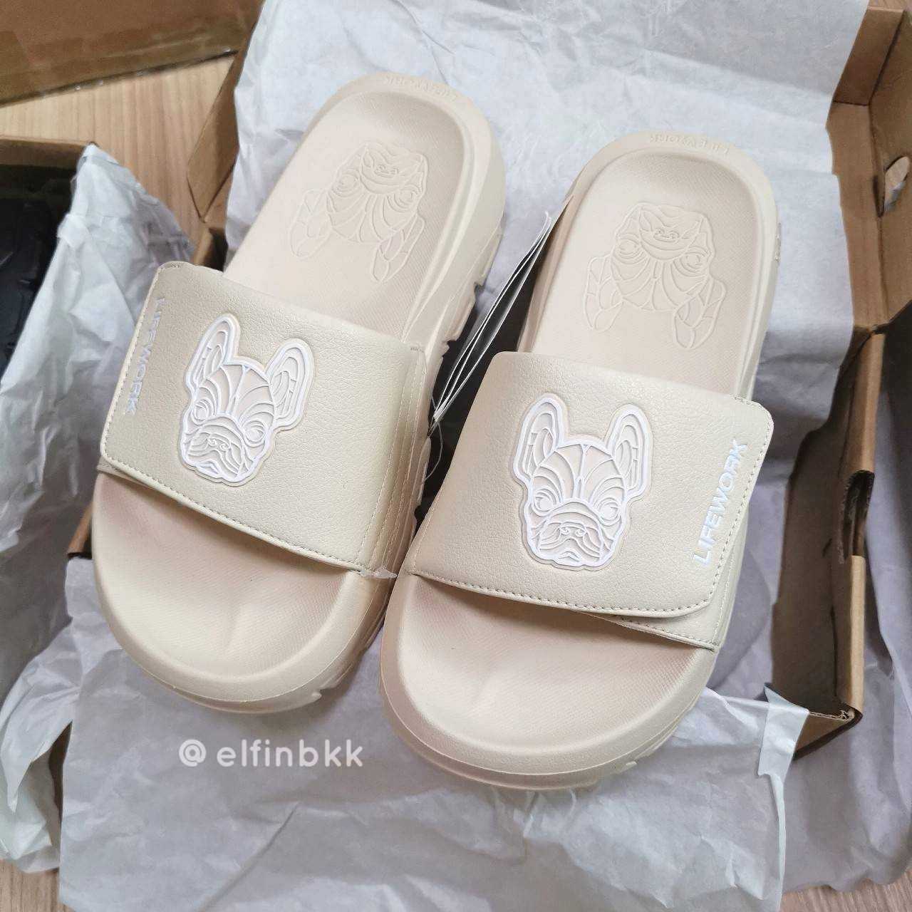 LifeWork Spacerun Velcro Slide  รองเท้าแตะเสริมส้น สีครีม/สีดำ/สีขาว-ดำ