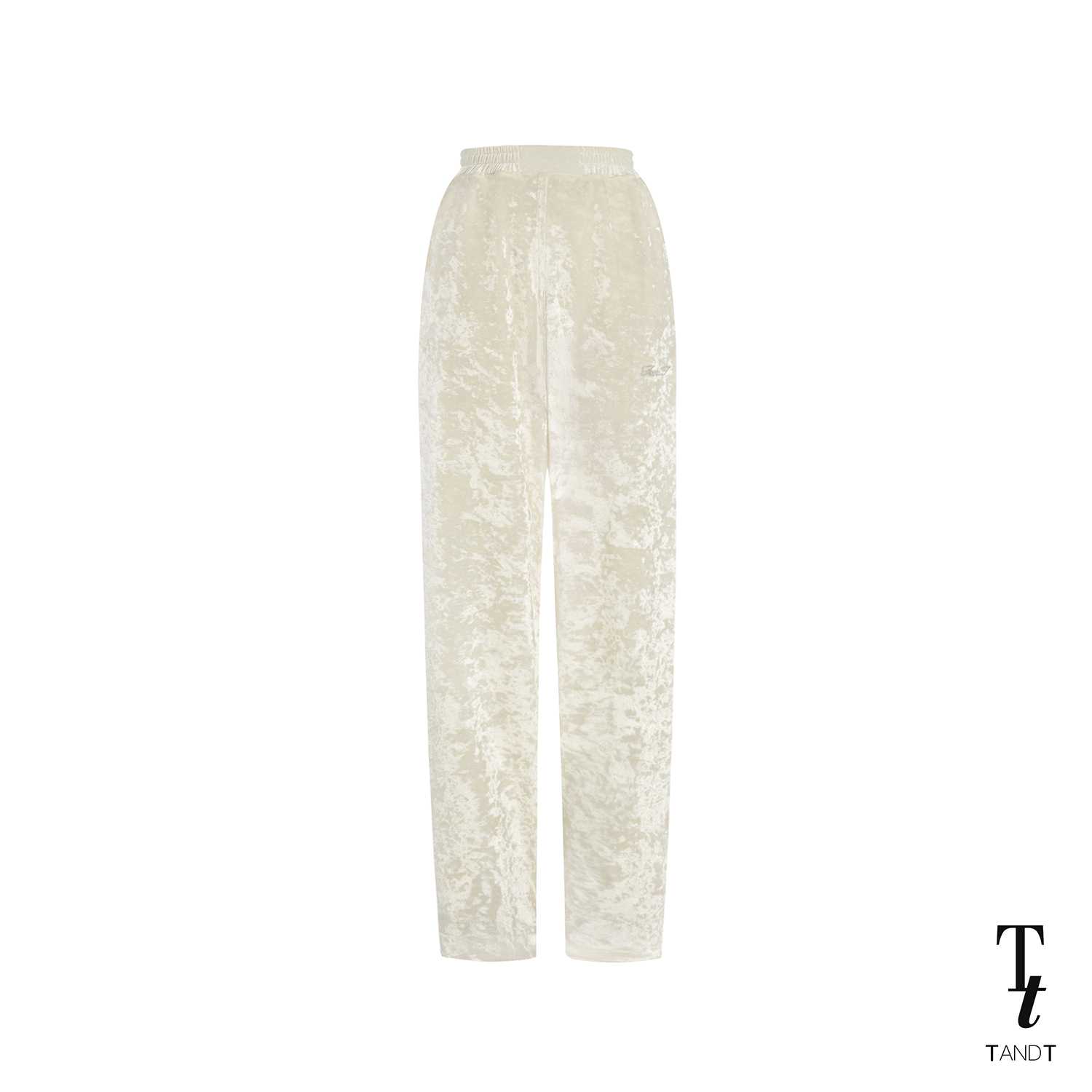 TandT - ROD WHITE PANTS - CRYSTAL EMBELLISHED VELVET TRACK PANTS