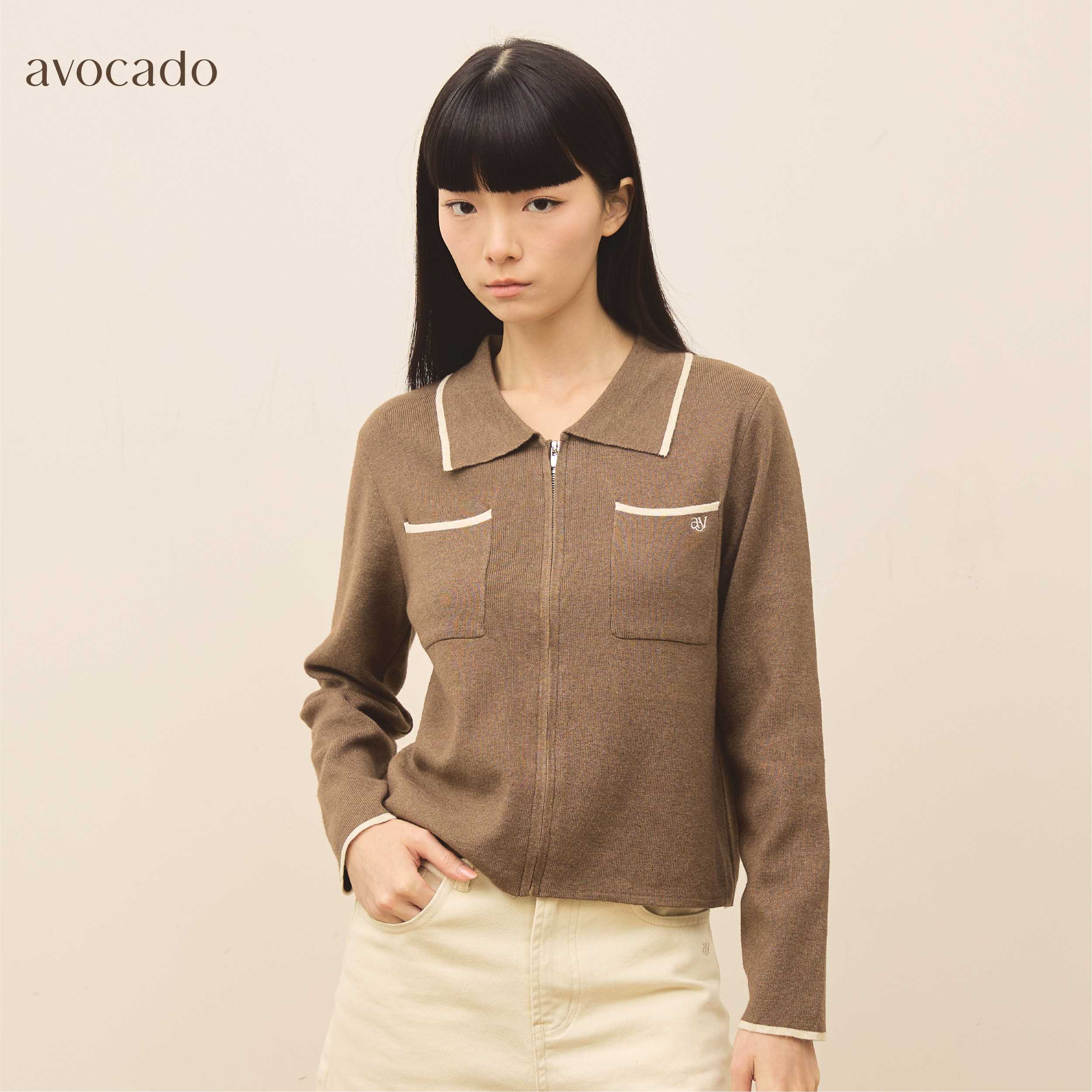 avocado Powder Two Cardigan เสื้อคาร์ดิแกนไหมพรมคาร์ดิแกนซิปหน้า มีไซส์ 38 และ 46