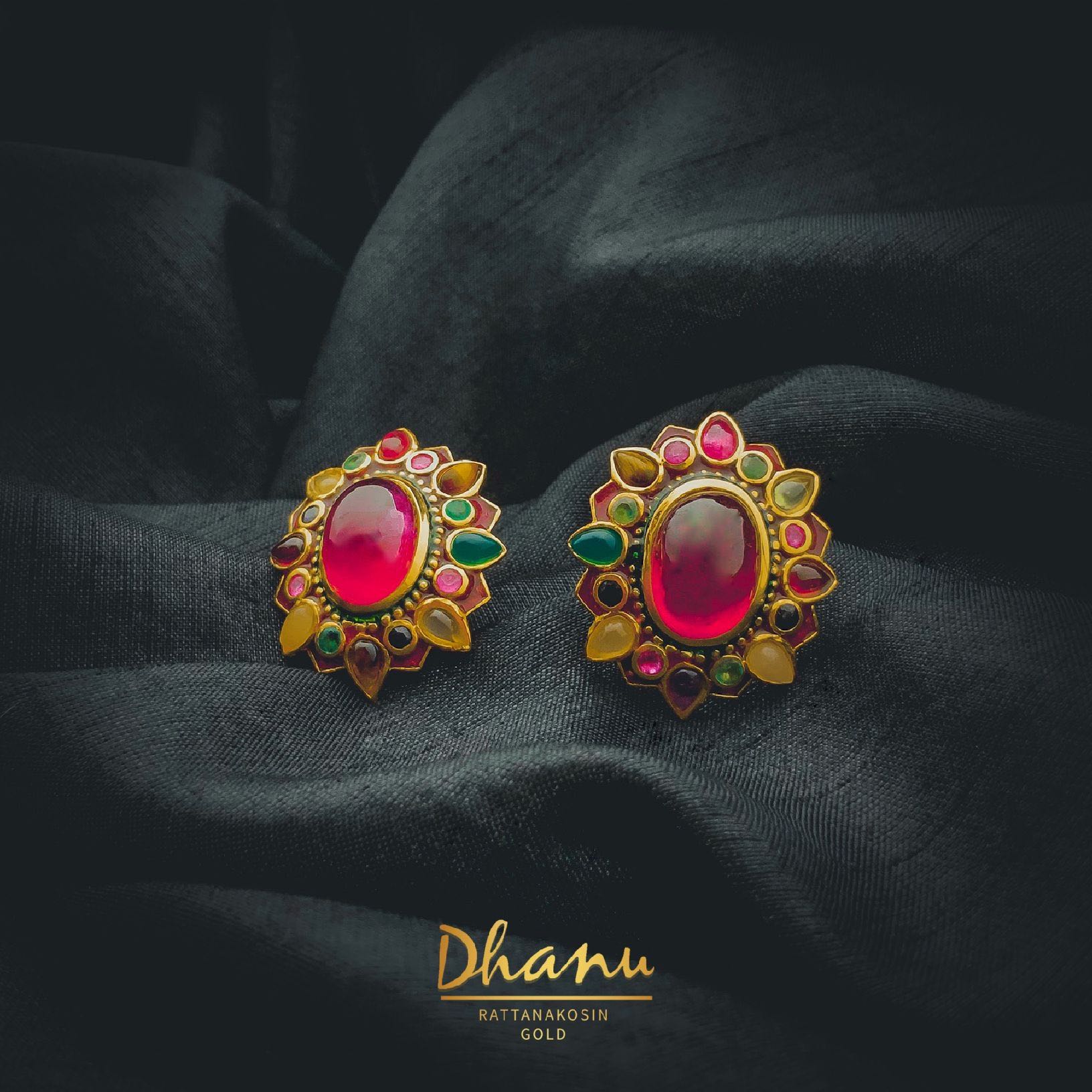 ต่างหูนพรัตน์ล้อมทับทิม Ruby with Multi colour Stone Earring