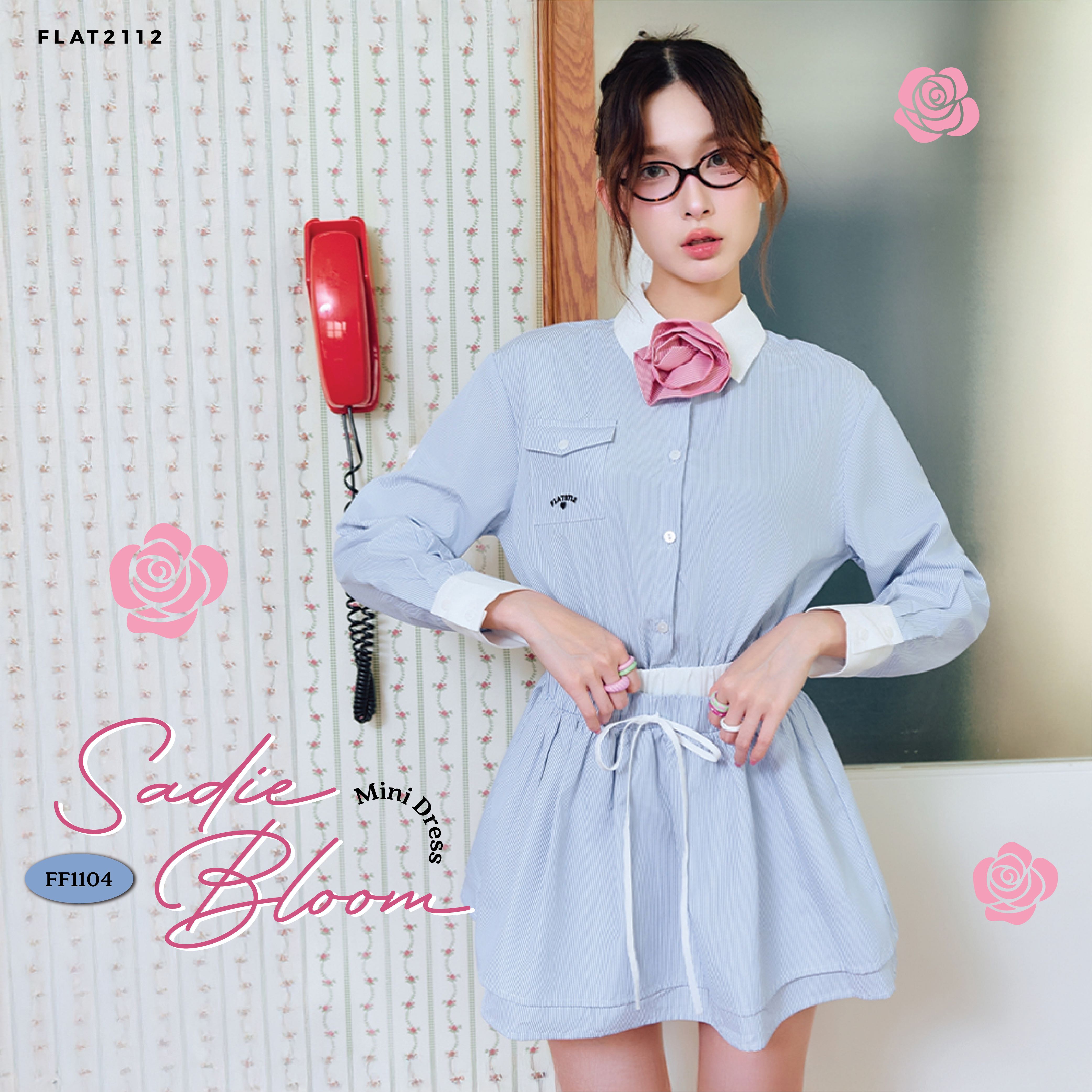 FLAT2112 FF1104 : SADIE BLOOM MINI DRESS เดรสสั้น  คอปก เดรสเเขนยาว  แฟชั่นผู้หญิง