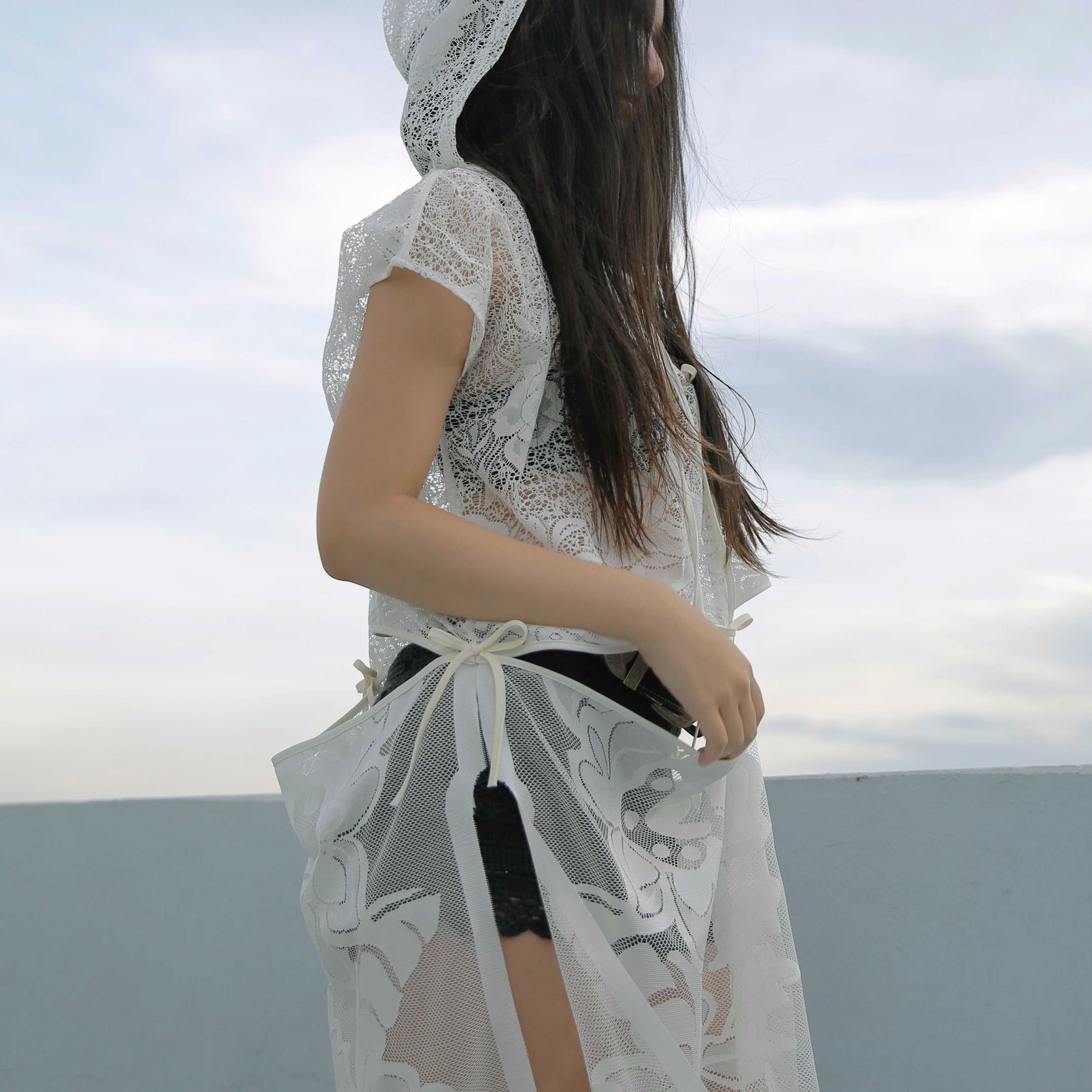 Rotsaniyom Lace beach hooded cover up