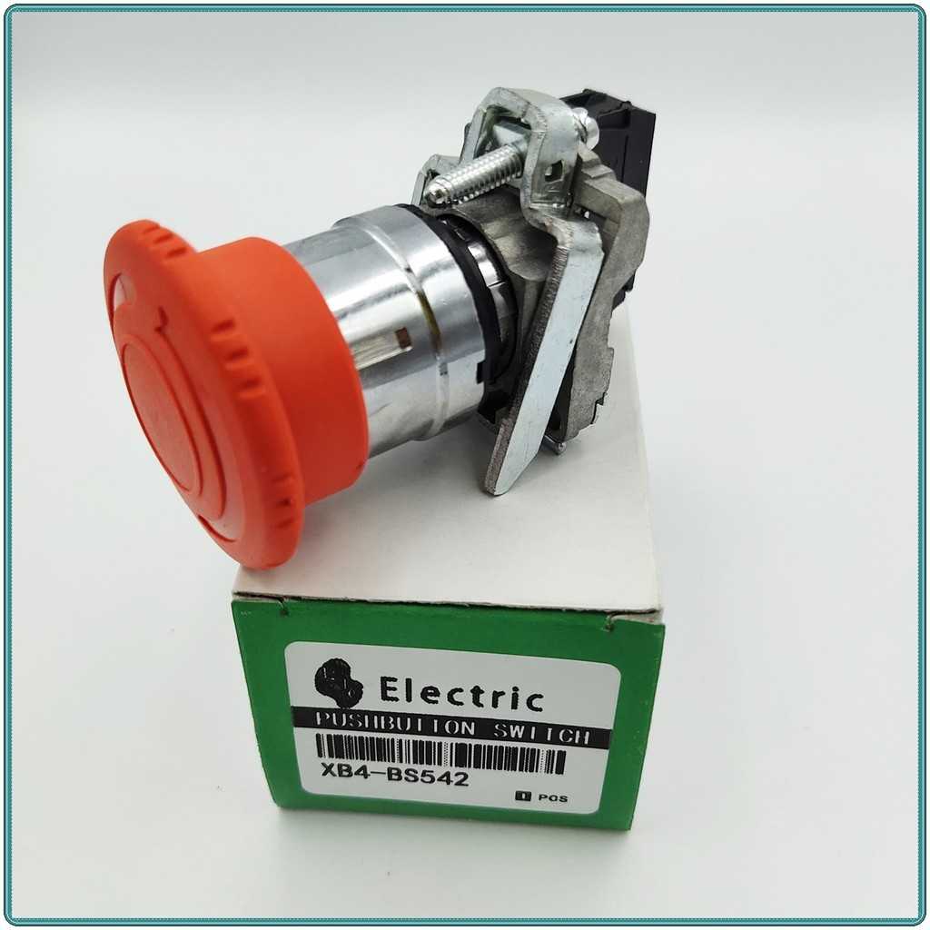 MODEL: XB4-BS542 EMERGENCY SWITCH 22/25MM.สวิตซ์ปุ่มกดหัวเห็ดกดล็อคแดง 22/25มิล