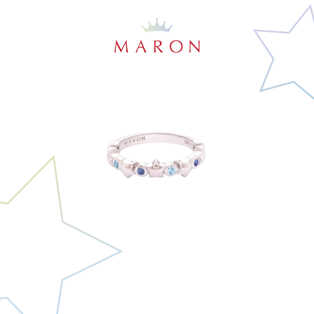 Mythical Stars Band Ring with Blue Sapphire and Blue Topaz (White Gold)