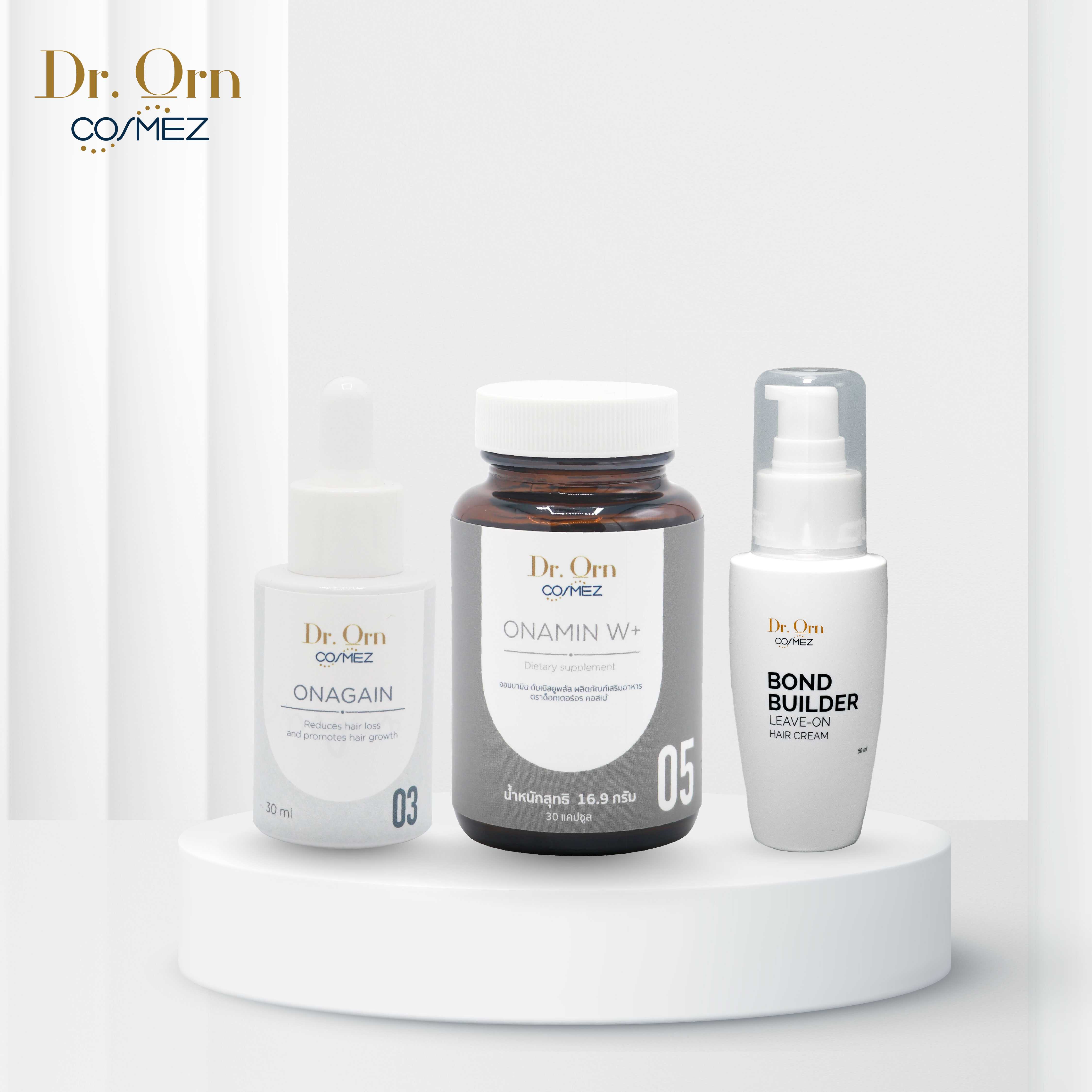 Dr.Orn Cosmez Onagain Hair Tonic & Onamin Hair Supplement & Bond Builder Leave-On Hair Cream