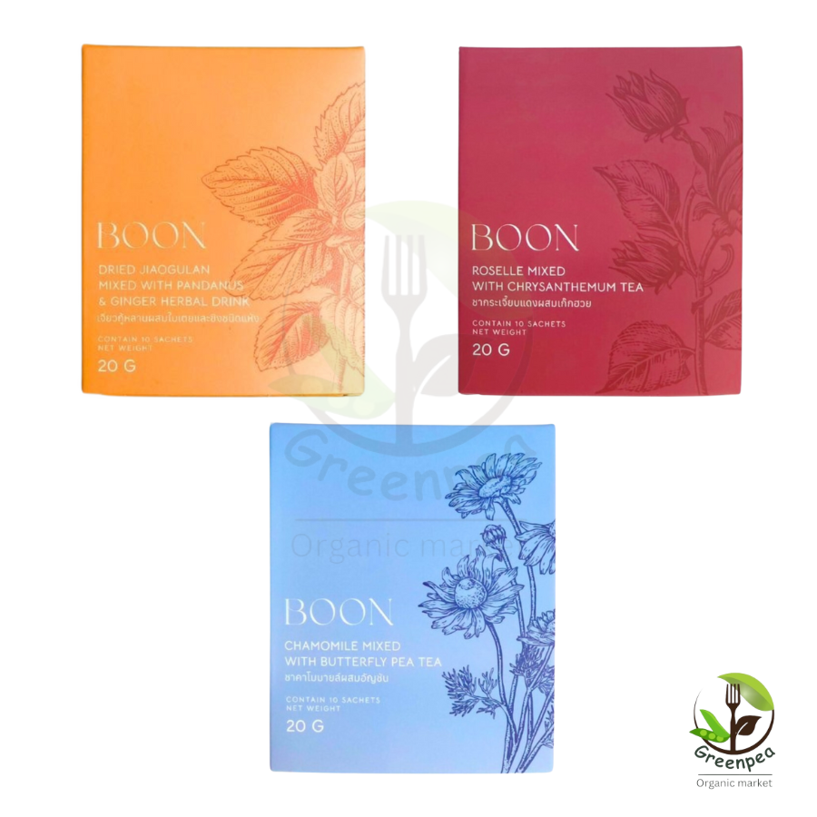 Boon Tea ชาสมุนไพร ซองชา ขนาด 20 กรัม 3 รสชาติ ดื่มตอนเช้า ผ่อนคลาย ชาบุญ