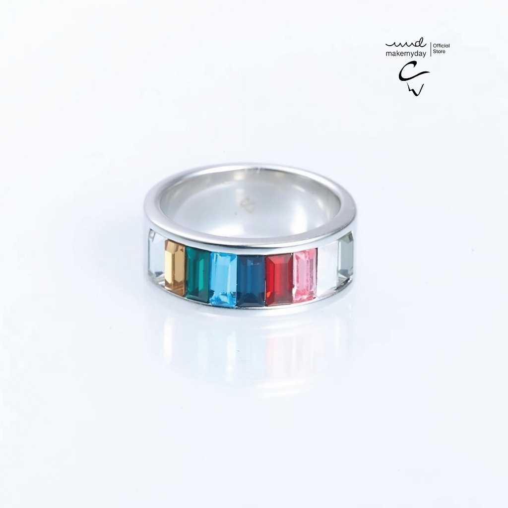 Crystalwork แหวนคริสตัล ทรงแท่งเหลี่ยม รุ่น Nine -Gem สีนพเก้า (size52)