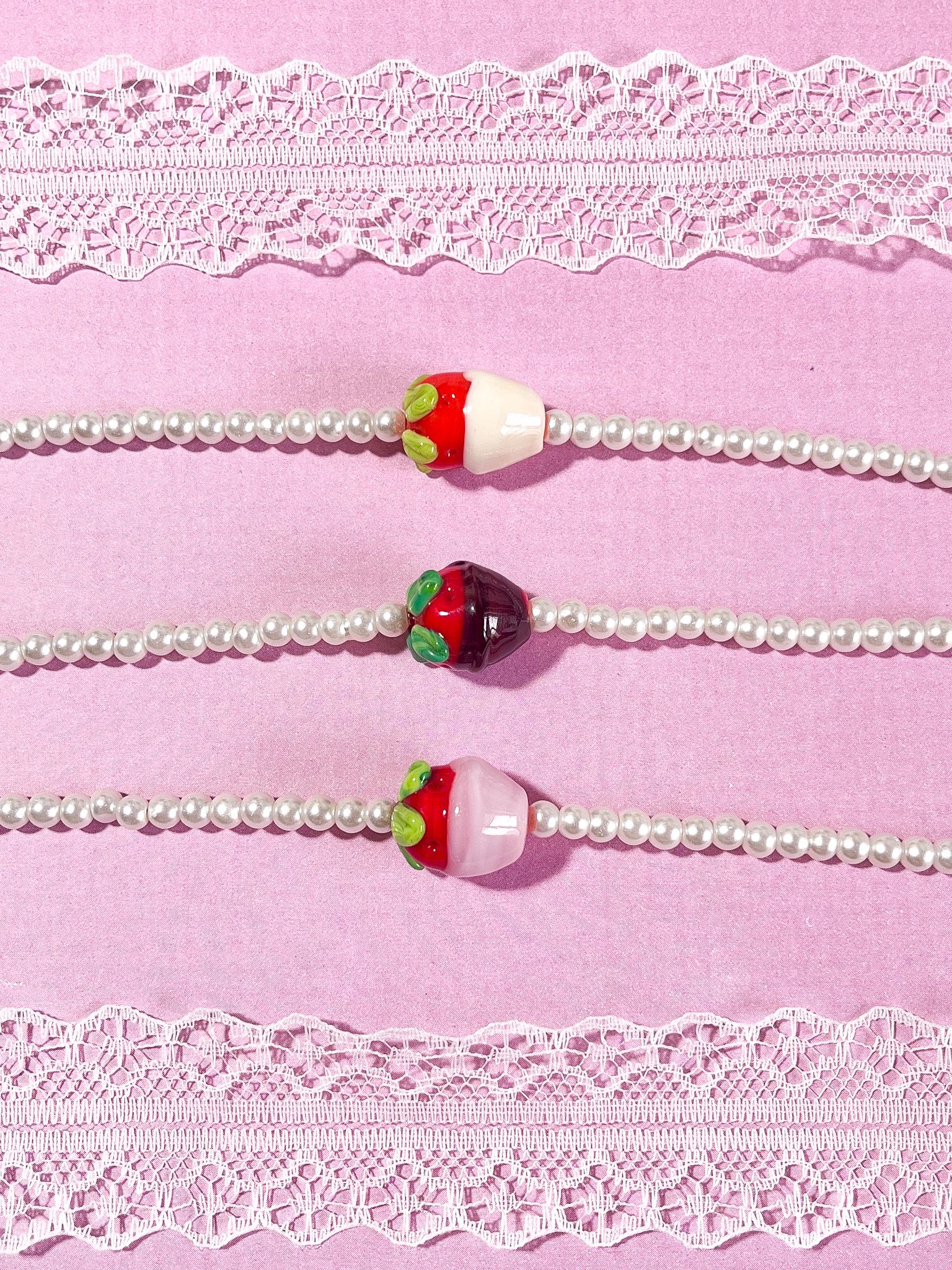 Strawberry Choco DIP - Pearl Necklace & Bracelet