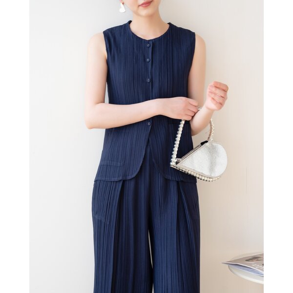 2MUAY รุ่น GJO1392 เสื้อพลีทคุณภาพ SLEEVELESS BUTTON FRONT PLEATED TOP 7 สี FREE SIZE