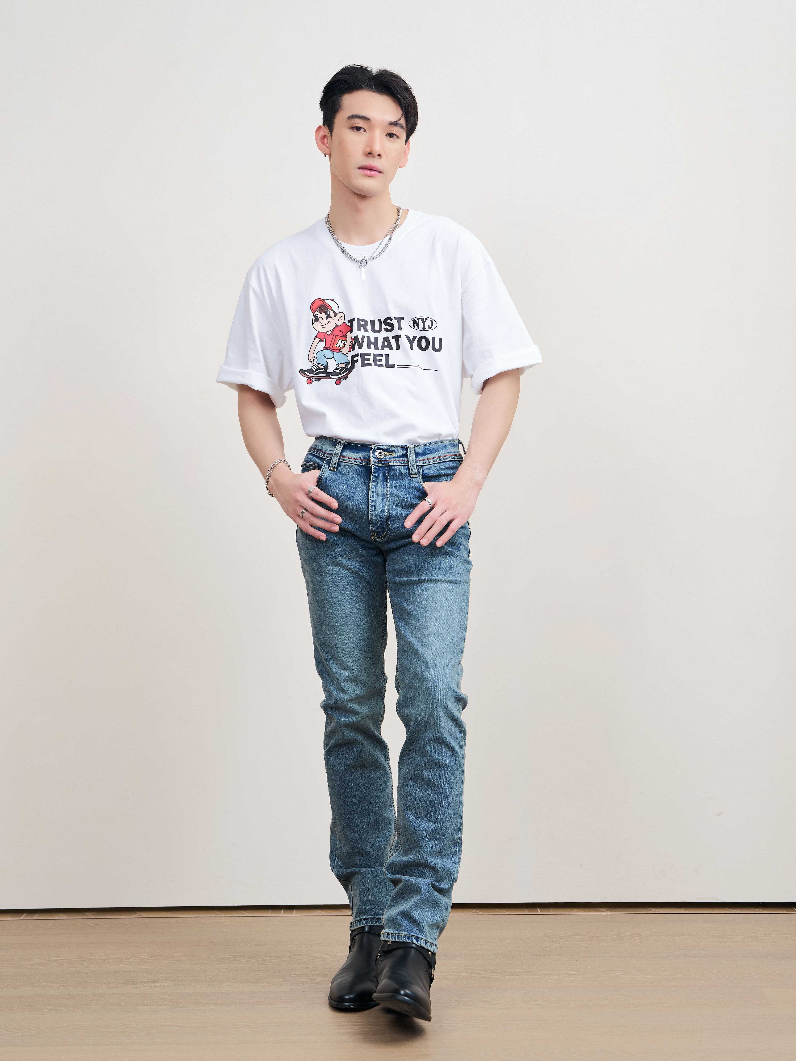 Niyomjeans collection 2 U รุ่น TSS42  สกรีนลาย ผ้าCotton ผ้ายืด