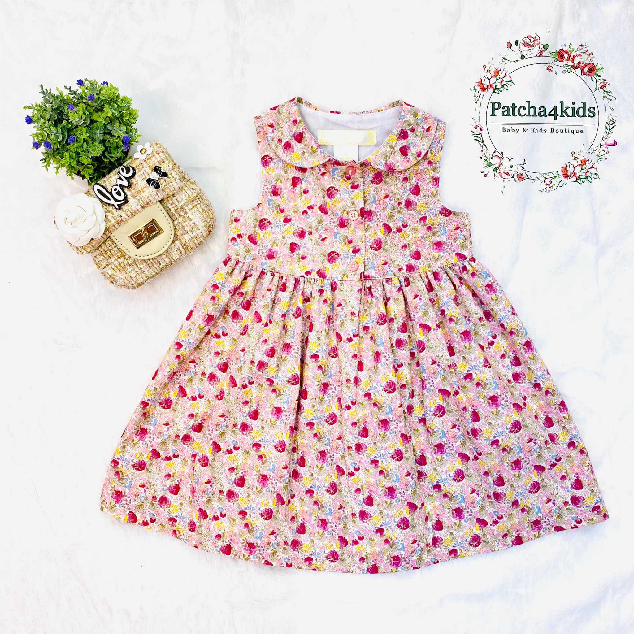 ( DS006 ) ชุดเดรสเด็กผู้หญิง เสื้อผ้าเด็กผู้หญิง ชุดเด็กผู้หญิง  ชุดเดรส เดรสเด็ก ลายดอกไม้ 1-4 ปี