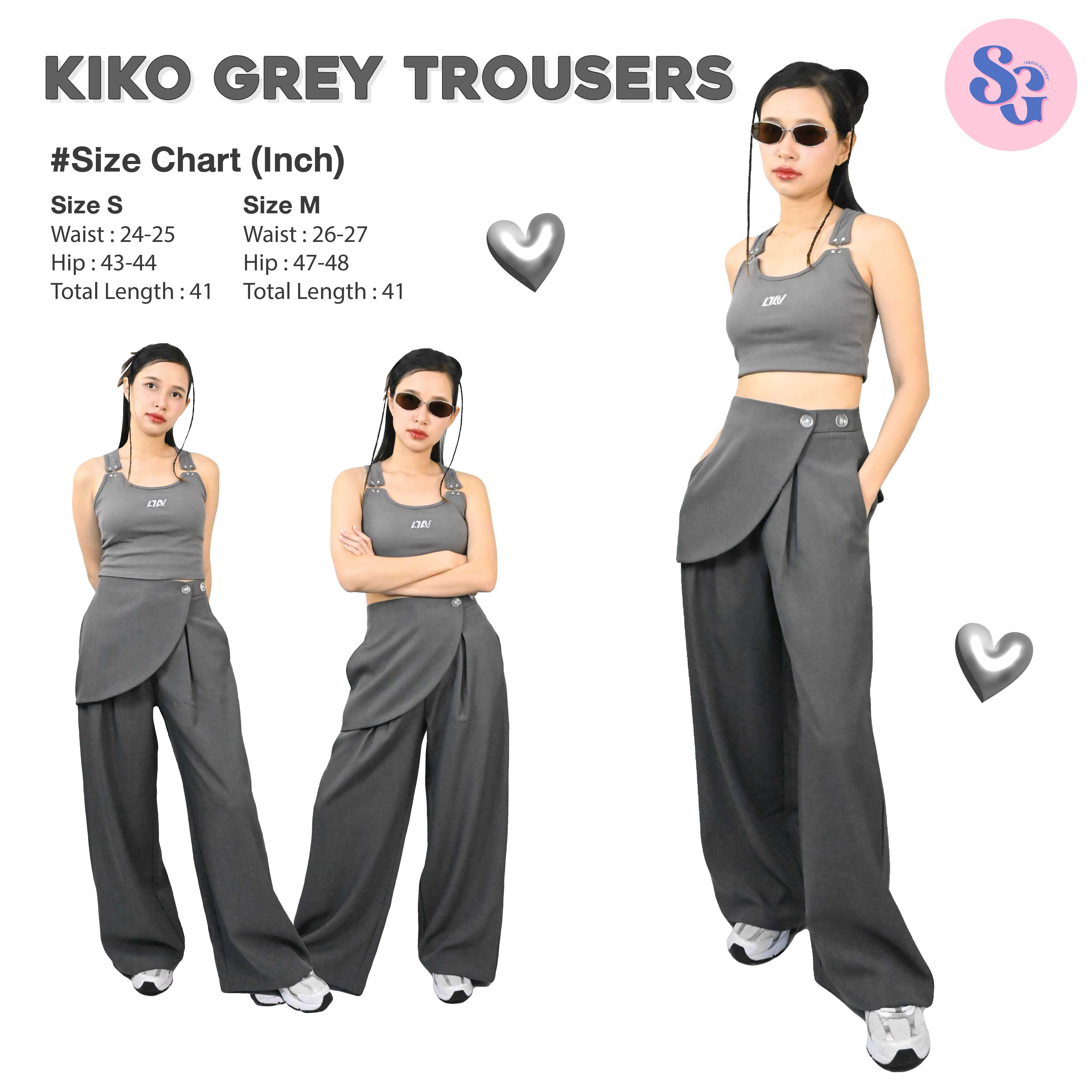(พร้อมส่ง) Kiko grey trousers กางเกงผ้าทรงกระบอกใหญ่