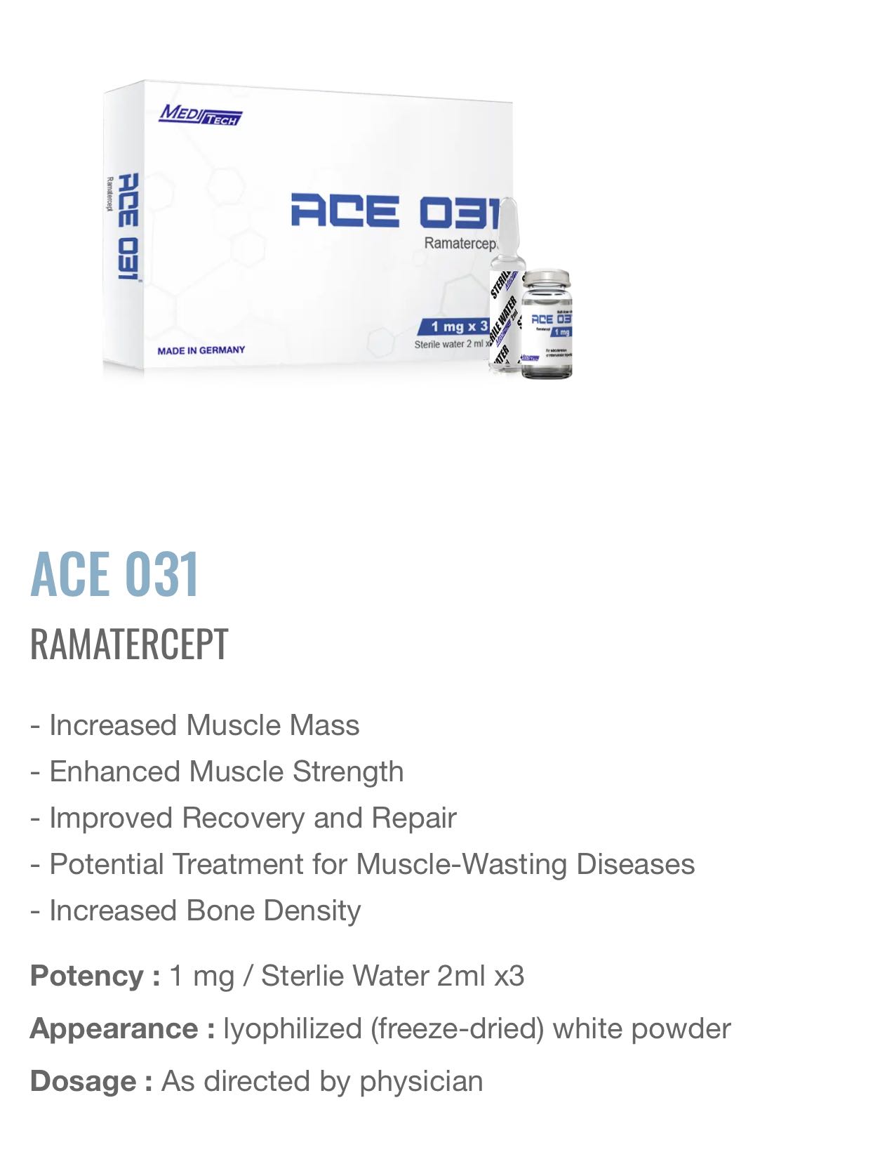 ACE  031 Meditech  Ramatercep (1 mg x 3 vials)