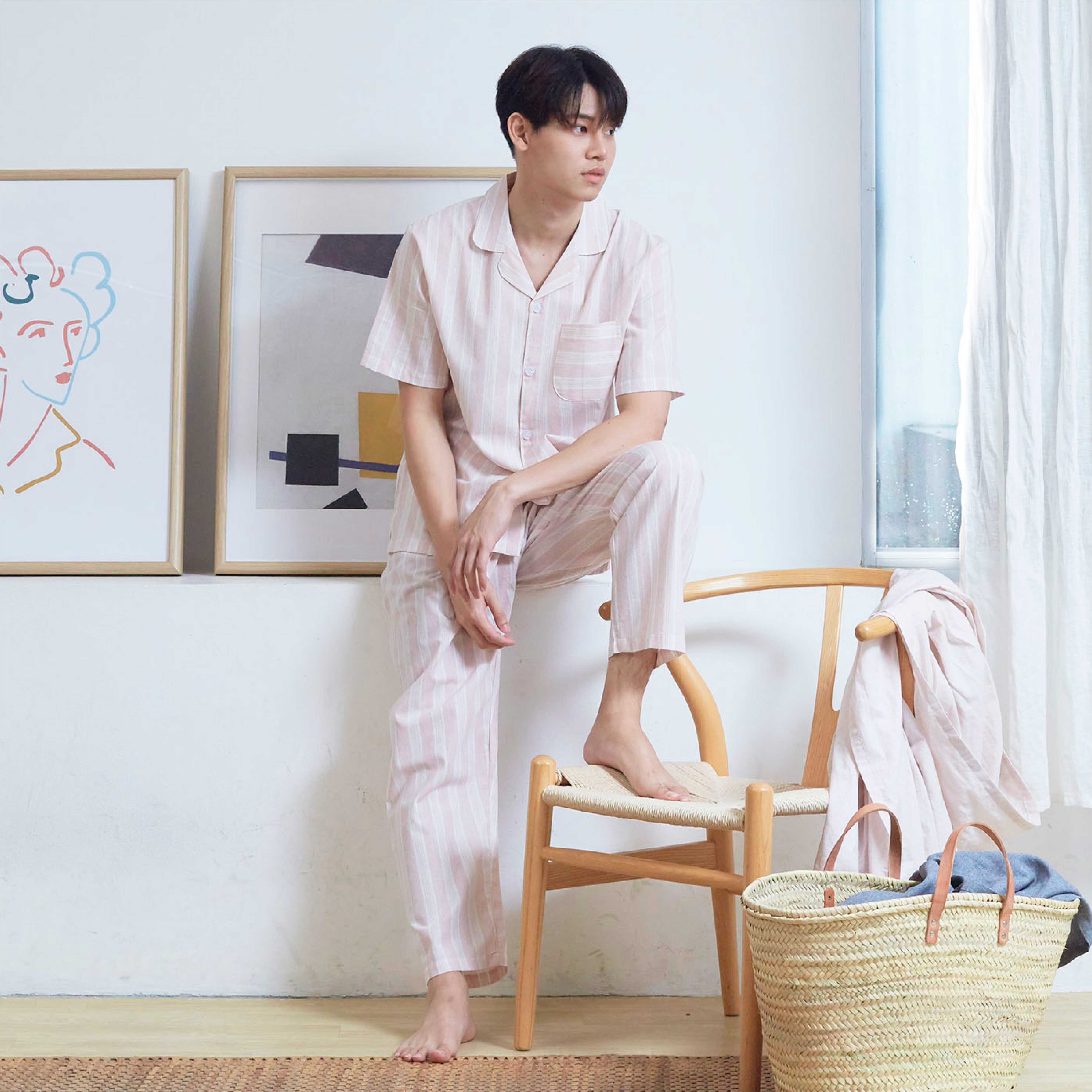 ชุดนอน in.house unisex แขนสั้นขายาว แบบลาย ผ้าลินิน