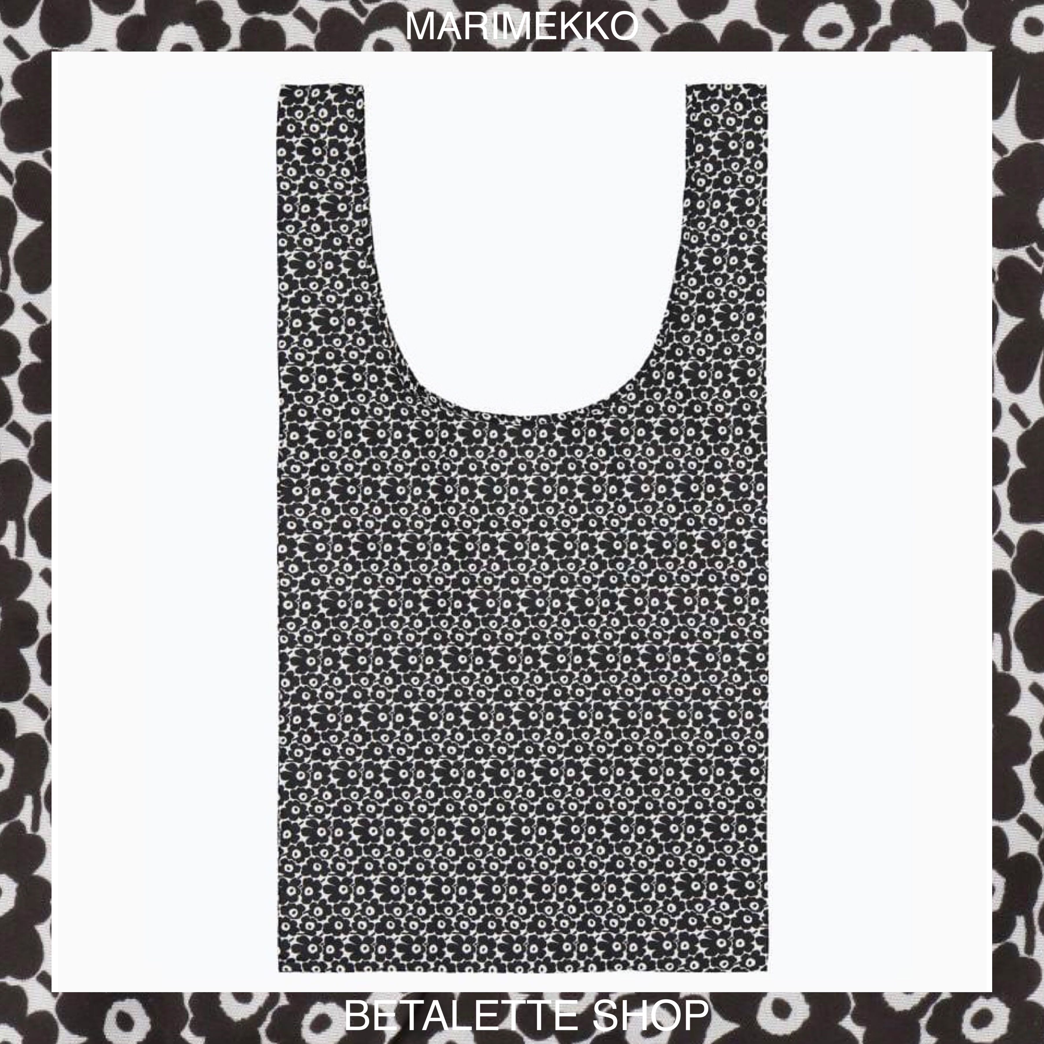 พร้อมส่ง !! ♣️ Marimekko Smartbag ลาย Unikko ดอกดำเล็ก ช็อปปิ้งแบ็ก ของแท้จากช็อป Marimekko ♣️
