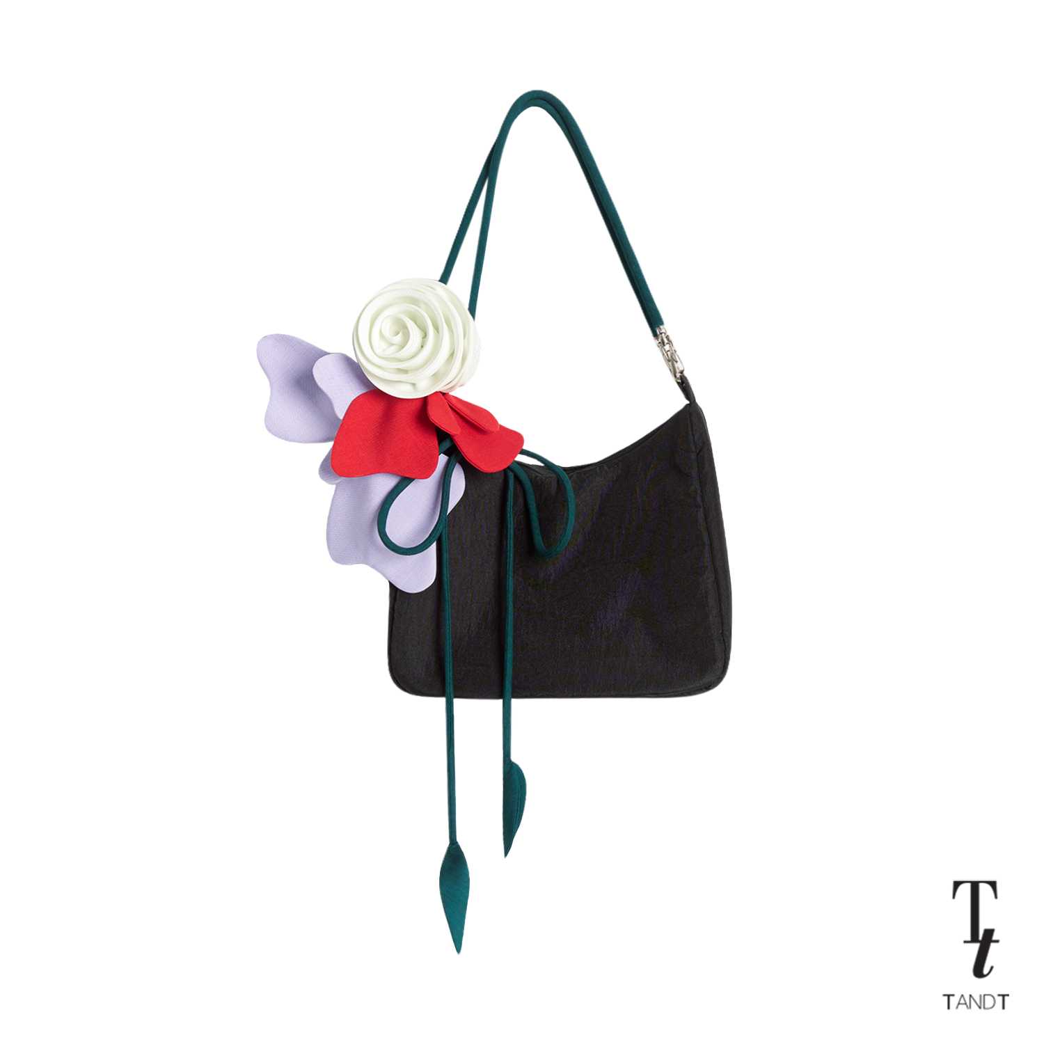 TandT - BLACK BLOOM BAG - LILLY AND ROSE HAND-CRAFTED NYLON SHOULDER BAG