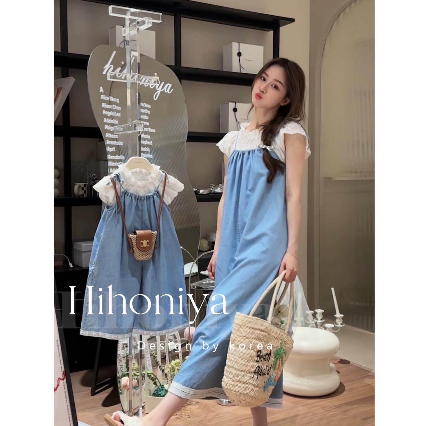Pre order 12-18วัน ชุดคู่แม่-ลูก เอี๊ยมยีนส์/เสื้อลูกไม้