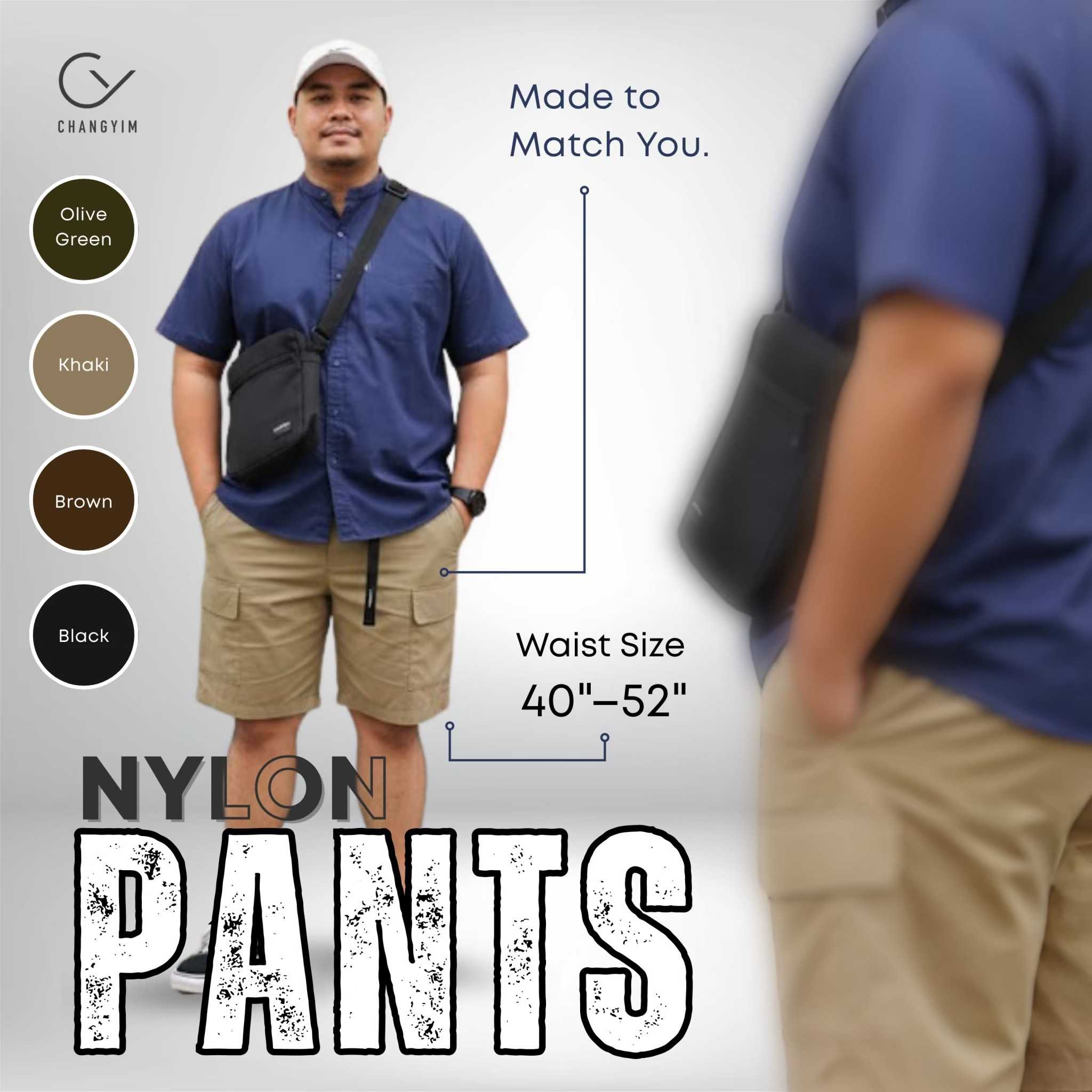 CHANGYIM กางเกงขาสั้นผู้ชายไซส์ใหญ่ ผ้าไนลอน เอว 40-52 นิ้ว รุ่น Nylon Pants กางเกงคนอ้วน ผ้าแห้งไว