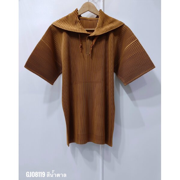 UNISEX 2MUAY รุ่น GJO8119 เสื้ออัดพลีท THICK HOODED PLEATED TOP สีนำ้ตาล FREE SIZE