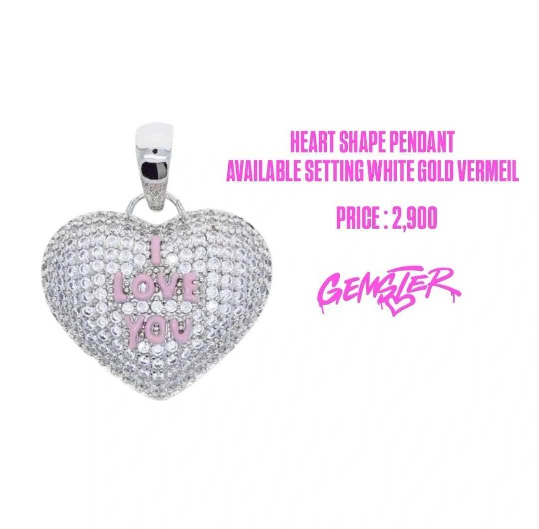 Heart Shape Clear Cz 5A [ I LOVE YOU Pink Enamel ] Pendant Setting White gold