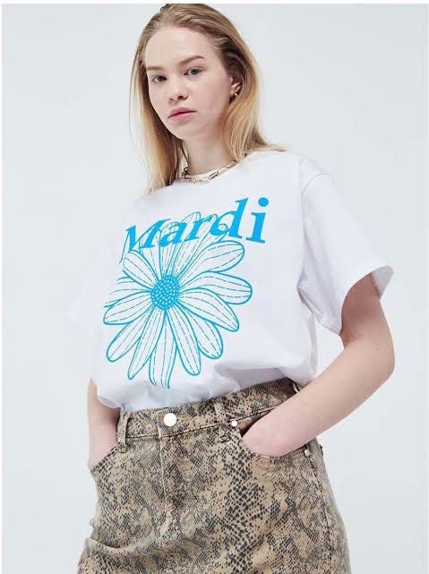 TSHIRT FLOWERMARDI_WHITE FLUOBLUE