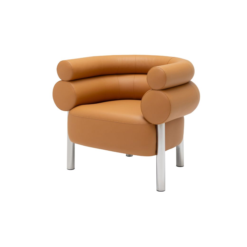 Modernform เก้าอี้ ARCHINI รุ่น KOJI ขาเหล็ก มีเท้าแขน เบาะและพนักพิงหุ้มหนังเทียมสีน้ำตาล