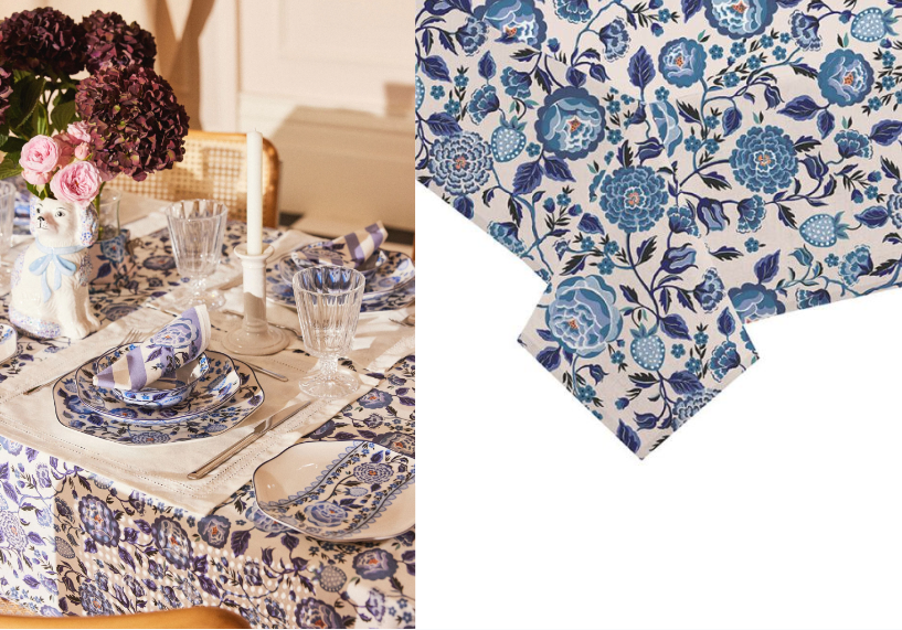 Strawberry Garden Blue Tablecloth