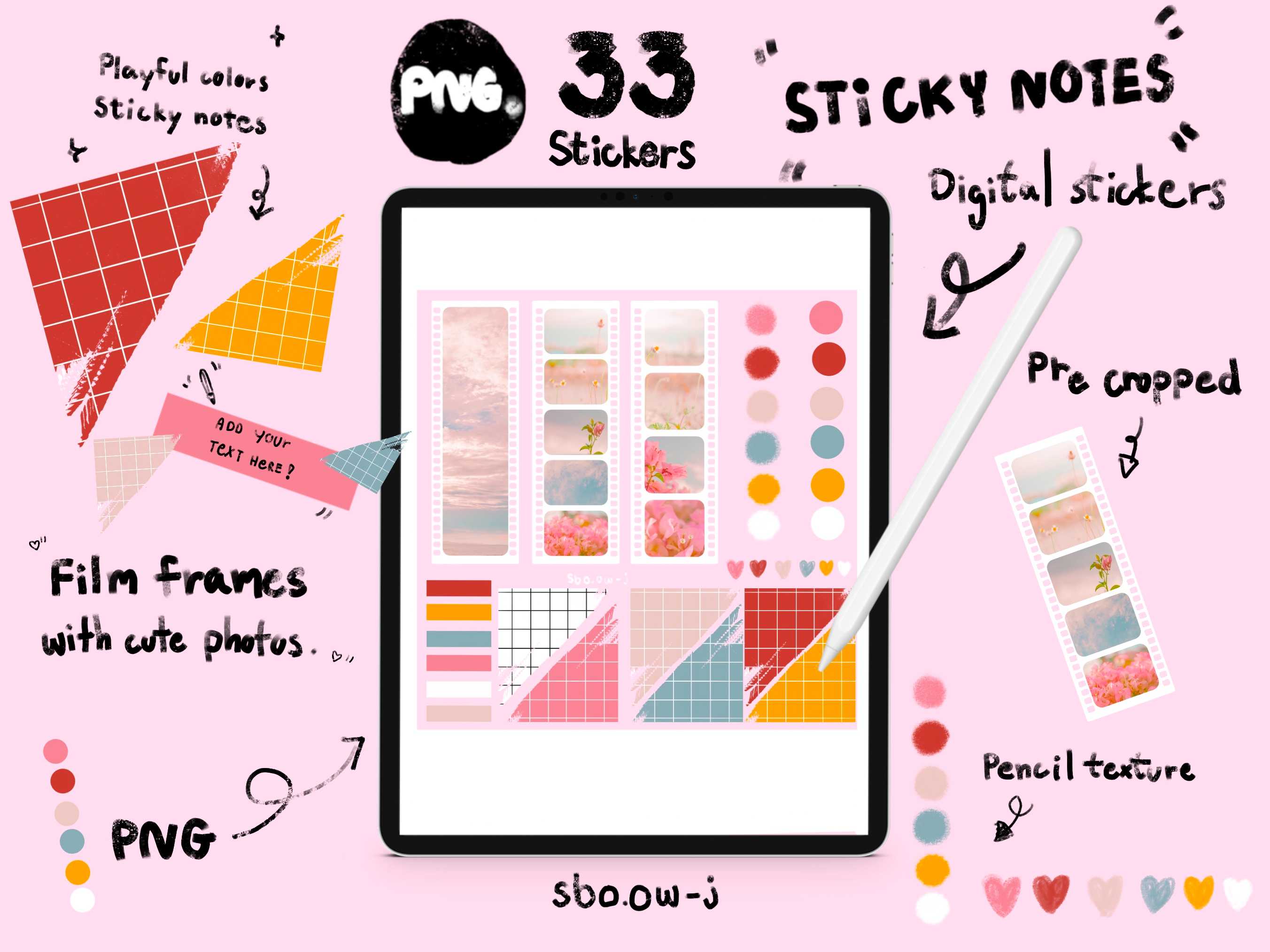 33 ชิ้น สติ๊กเกอร์ดิจิตอลม้วนฟิล์มขาวพร้อมรูป/แต่งแพลนเนอร์ GOODNOTES,Keynote,Planner,น่ารัก,PNG
